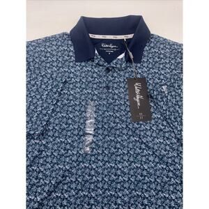 NWT Walter Hagen Men's Performance 11 Dogwood Ditsy Navy Blue Polo Shirt Small‎